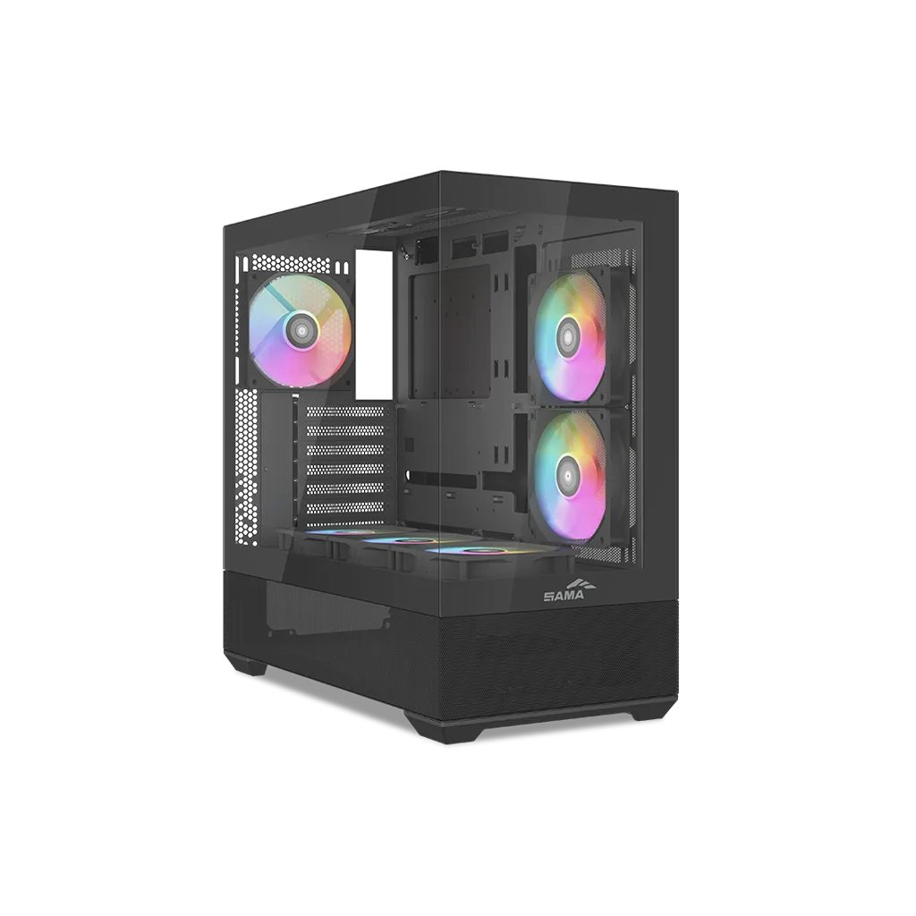 SAMA V40BK Black, B750BK 750W, 80+ Bronze, PCIE 5.1, ATX3.1, Tempered Glass Panel, Panoramic Tasarım, Type-C, 6x120mm AR