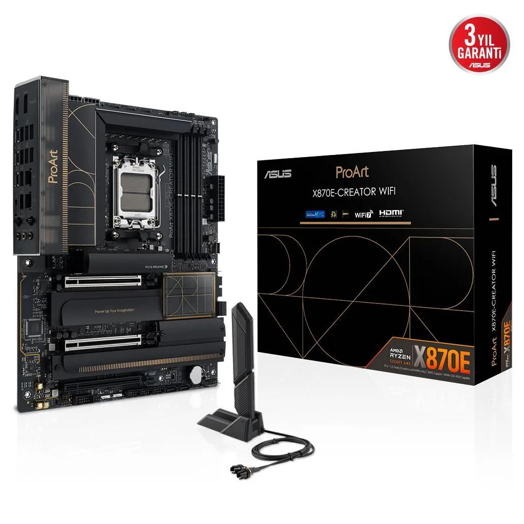 ASUS PROART X870E-CREATOR WIFI, 4xDDR5, 4xM.2, HDMI, DP, Type-C, PCIe 5.0, Wi-Fi 7, Bluetooth v5.4, AM5 Soket GAMING Ana