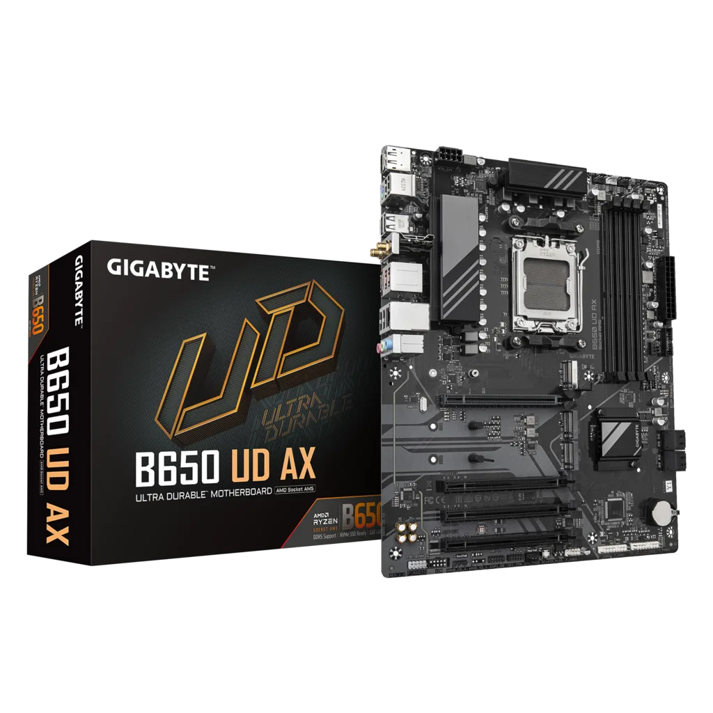 GIGABYTE B650 UD AX, 4xDDR5, 3xM.2, DP, HDMI, Type-C, Wi-Fi 6E, Bluetooth v5.3, AM5 Soket GAMING Anakart