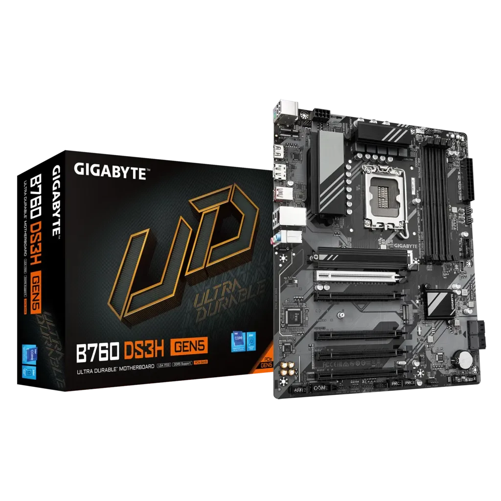 GIGABYTE B760 DS3H GEN5, 4xDDR5, 2xM.2, DP, HDMI, Type-C, 13-14.Nesil, LGA1700 Soket, Anakart