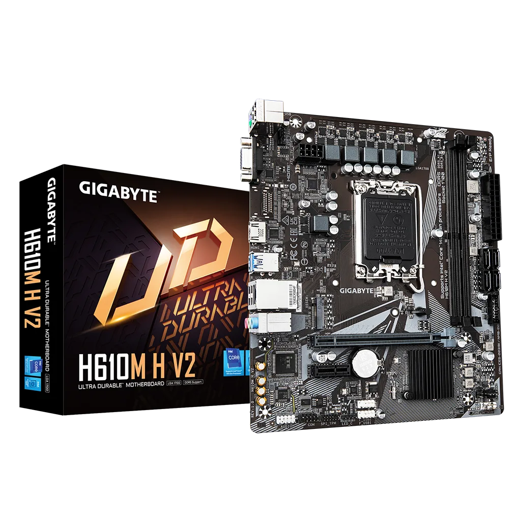 GIGABYTE H610M H V2, rev.1.0, 2xDDR5, M.2, D-SUB, HDMI, 12-13.14.Nesil, LGA1700 Soket, Anakart