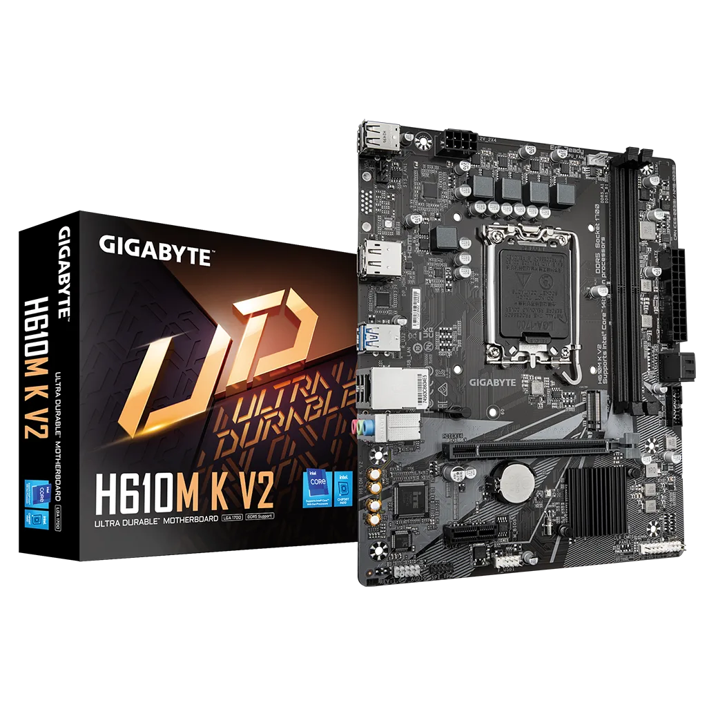 GIGABYTE H610M K V2, rev.1.0, 2xDDR5, M.2, DP, HDMI, 12-13.Nesil, LGA1700 Soket, Anakart