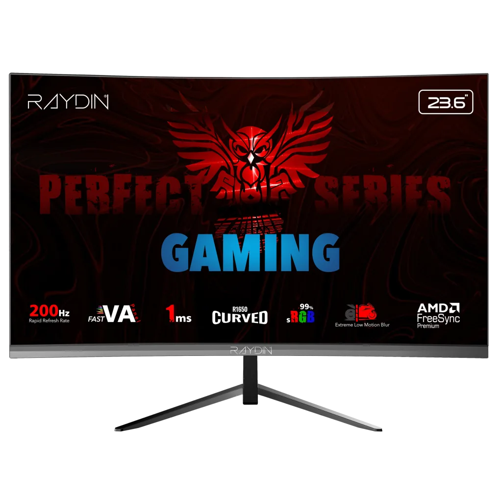 RAYDIN MM24RFA-200HZ, 23.6", 1ms, 200Hz, Full HD, 300 nits, HDMI, DP, Hoparlör, VA LED, R1650 Curved, Frameless, FreeSync Gaming Monitör