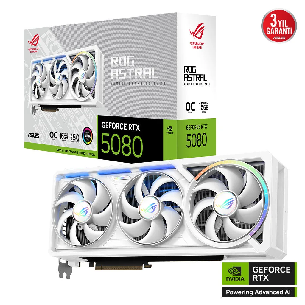 ASUS ROG-ASTRAL-RTX5080-O16G-WHITE, 16Gb, 256Bit, GDDR7, 2xHDMI, 3xDP GAMING Ekran Kartı