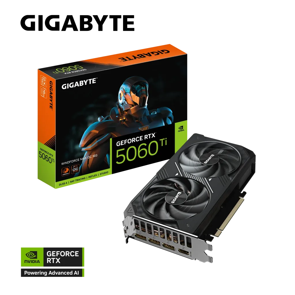 GIGABYTE GV-N506TWF2MAX OC-16GD, RTX5060TI, WINDFORCE MAX OC, 16Gb, GDDR7, 128BIT, 2 Fanlı, 1xHDMI, 3xDP, GAMING Ekran K