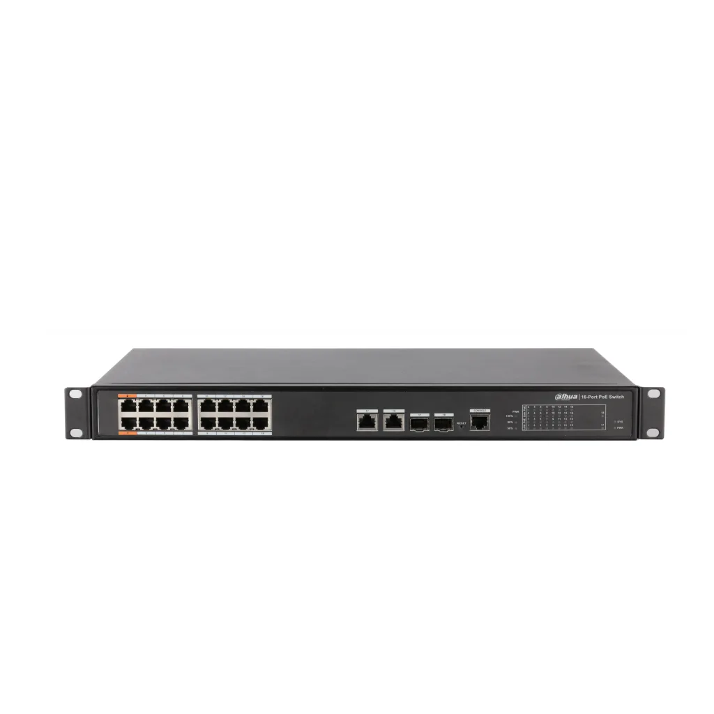 DAHUA PFS4218-16ET-240-V2, 16 Port, MegaBit, PoE 240W, 2 Port GigaBit Uplink, 2 Port GigaBit Combo SFP, Yönetilebilir, R