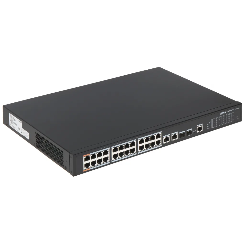 DAHUA PFS4226-24ET-240-V3, 24 Port, MegaBit, PoE 240W, 2 Port GigaBit Uplink, 2 Port GigaBit Combo SFP, Yönetilebilir, R