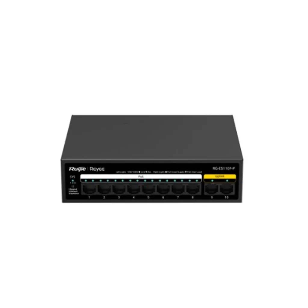RUIJIE REYEE RG-ES110F-P 10 Port, 8 Port MegaBit POE, 110W, 2 Port Uplink, Metal Kasa Switch