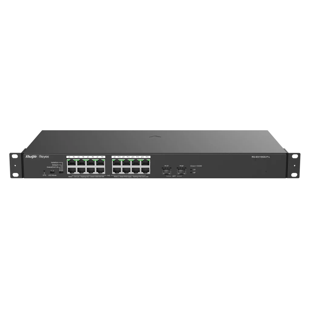 RUIJIE REYEE RG-ES118GS-P-L 18 Port, 16 Port Gigabit PoE, 247W, 2 Port SFP, Switch Metal Kasa