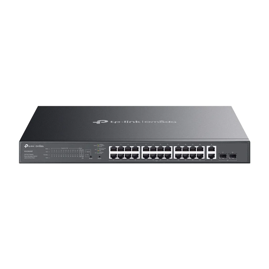 OMADA ES228GMP, 28 Port Gigabit, 24 Port Poe+, 2 Port Gigabit SFP, 384W, Yönetilebilir, Metal Kasa Rackmount Switch
