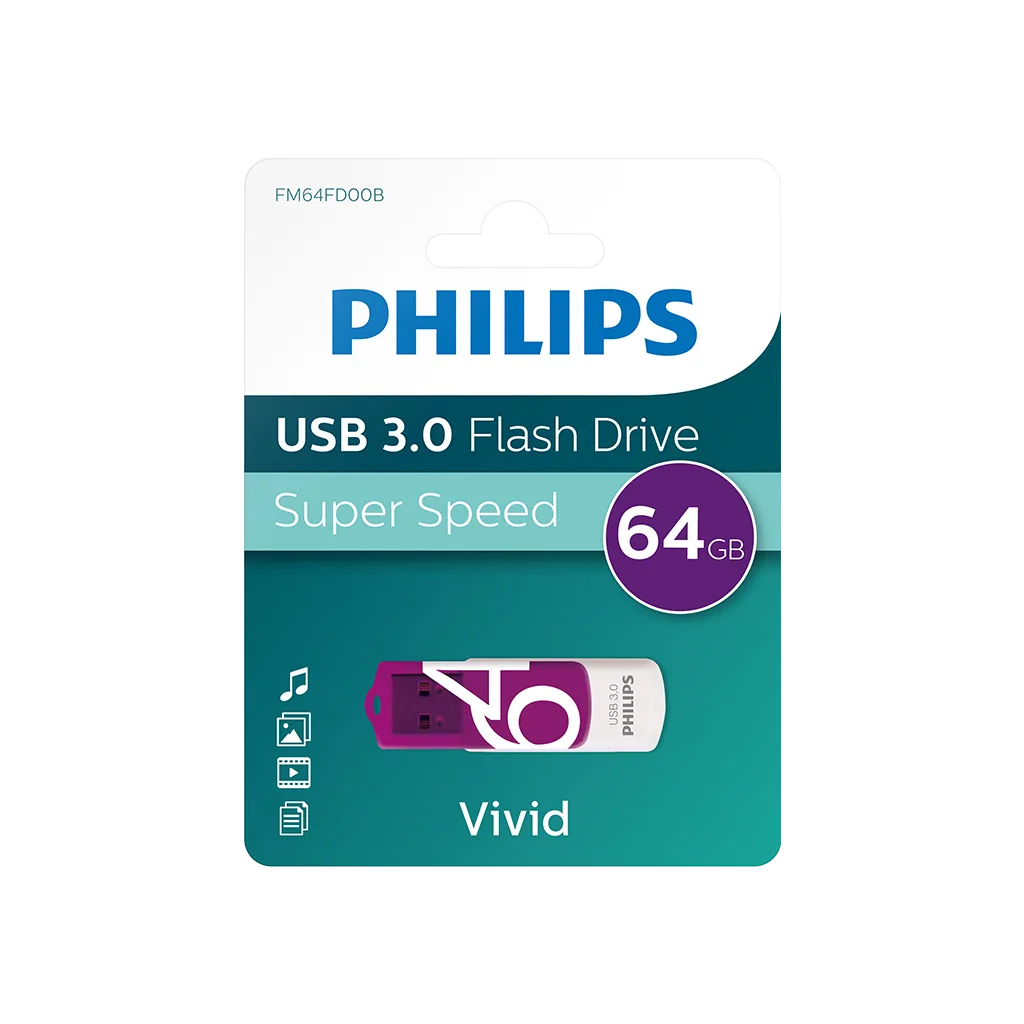 PHILIPS FM64FD00B, 64GB, USB 3.0, Vivid, Mor, Flash Disk
