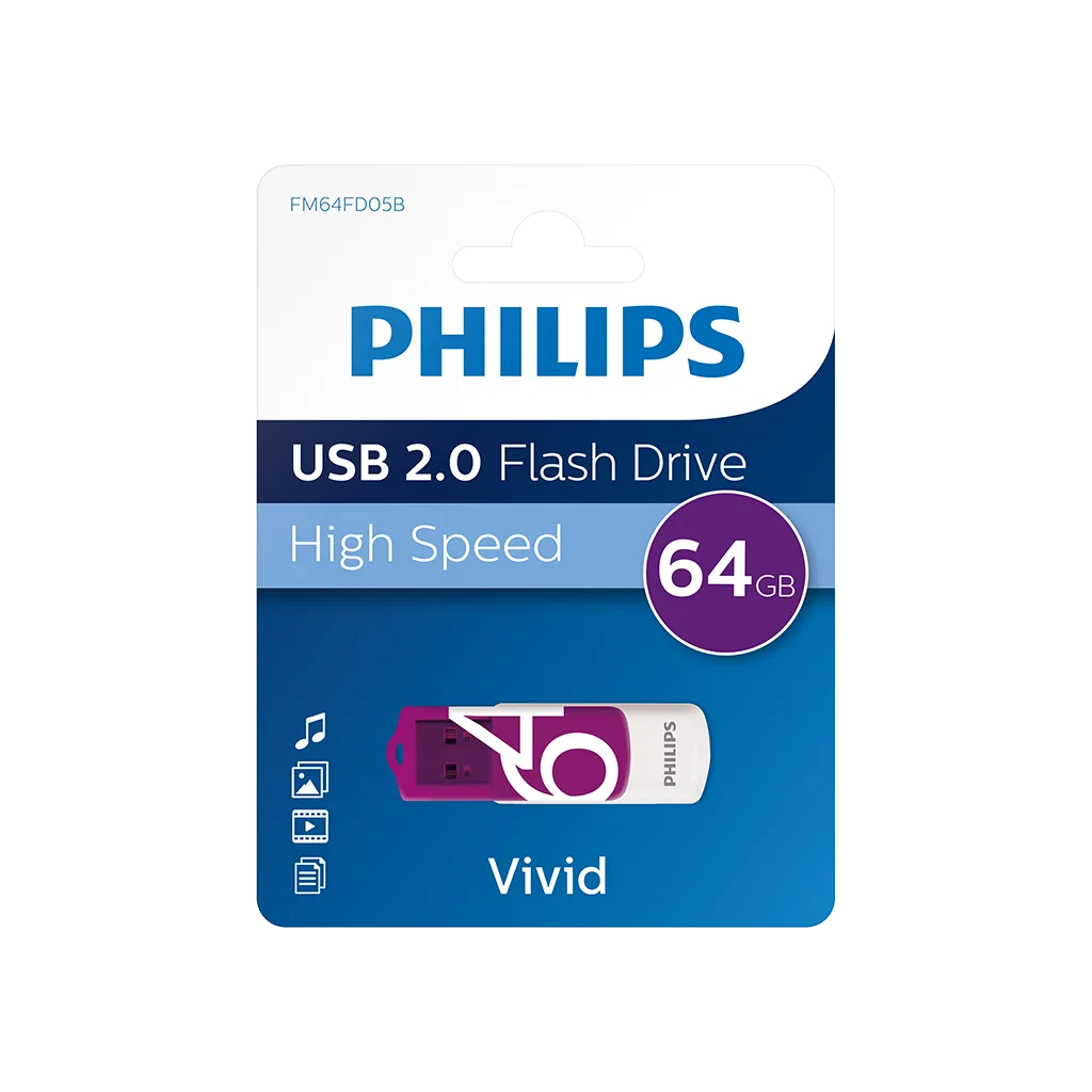 PHILIPS FM64FD05B, 64GB, USB 2.0, Vivid, Mor, Flash Disk