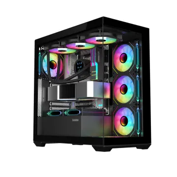SAMA SV01BK Black, B750BK 750W, 80+ Bronze, PCIE 5.1, ATX3.1, Tempered Glass Panel, Panoramic Tasarım, Type-C, 4x120mm ARGB Fan, ATX, GAMING KASA