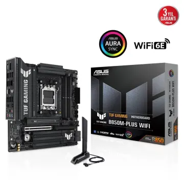 ASUS TUF GAMING B850M-PLUS WIFI, 4xDDR5, 3x M.2, HDMI, DP, Type-C, Wi-Fi 6E, Bluetooth v5.3, AM5 Soket GAMING Anakart