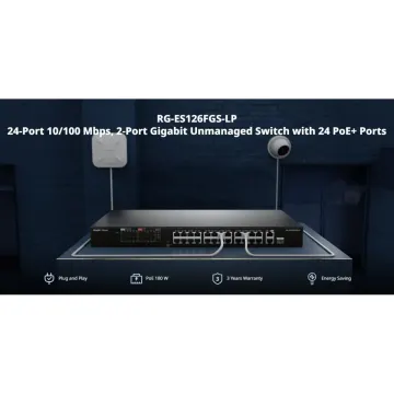 RUIJIE REYEE RG-ES126FGS-LP 26 Port, 24 Port Megabit PoE, 180W, 2 Port Gigabit Uplink, 1 Port Gigabit COMBO, Switch Metal Kasa