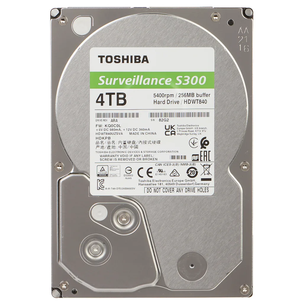 TOSHIBA S300, HDWT840UZSVA, 3.5", 4TB, 256Mb 5400 Rpm, 7/24 Güvenlik HDD (Türkiye Distribütörü Garantili)