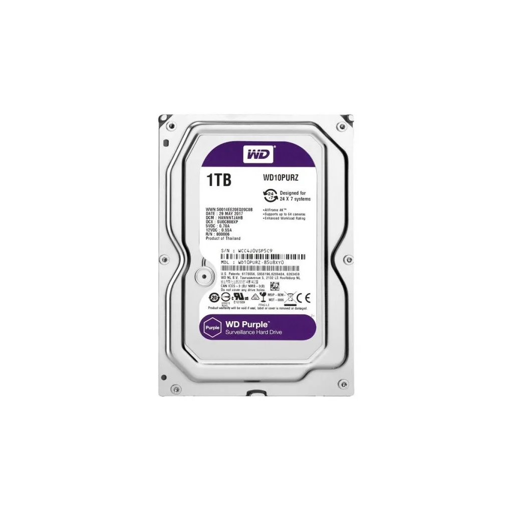 WD PURPLE, WD10PURZ, 3.5" 1TB, 64Mb, 5400 Rpm, 7/24 Güvenlik, HDD
