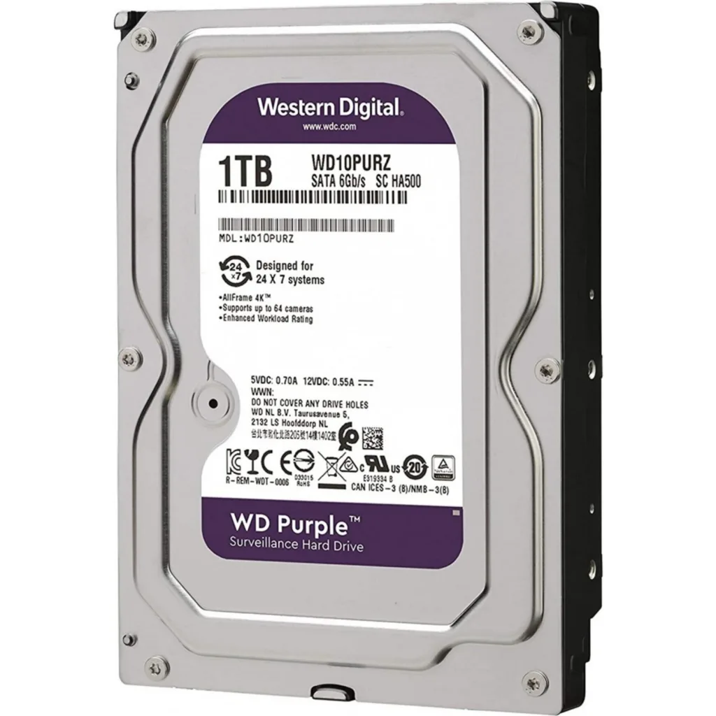 WD PURPLE, WD10PURZ, 3.5" 1TB, 64Mb, 5400 Rpm, 7/24 Güvenlik, HDD