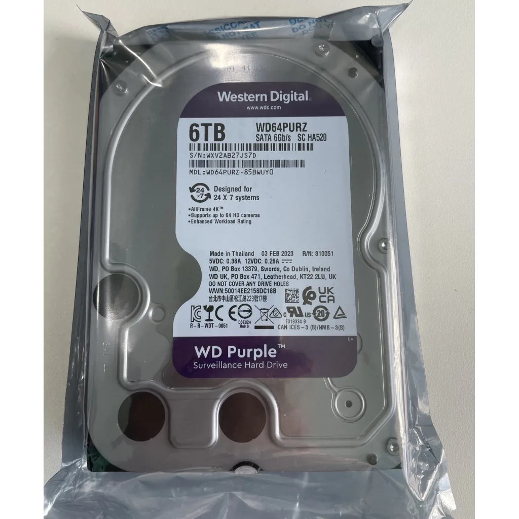 WD PURPLE, WD64PURZ, 3.5", 6TB, 256Mb, 5400 Rpm, 7/24 Güvenlik, HDD (Türkiye Distribütörü Garantili)