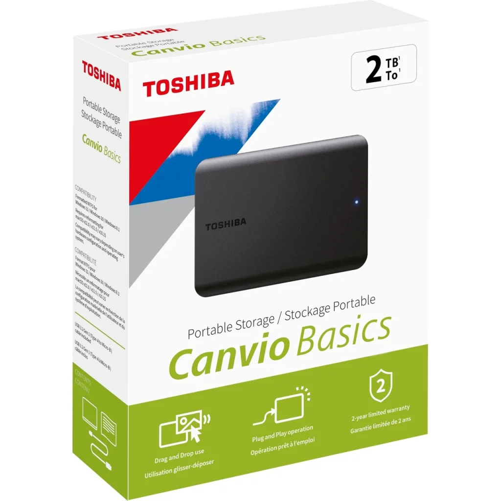 TOSHIBA HDTB520EK3AA, Canvio Basics, 2TB, 2.5" USB 3.2, Taşınabilir, Harici HDD, (Black)