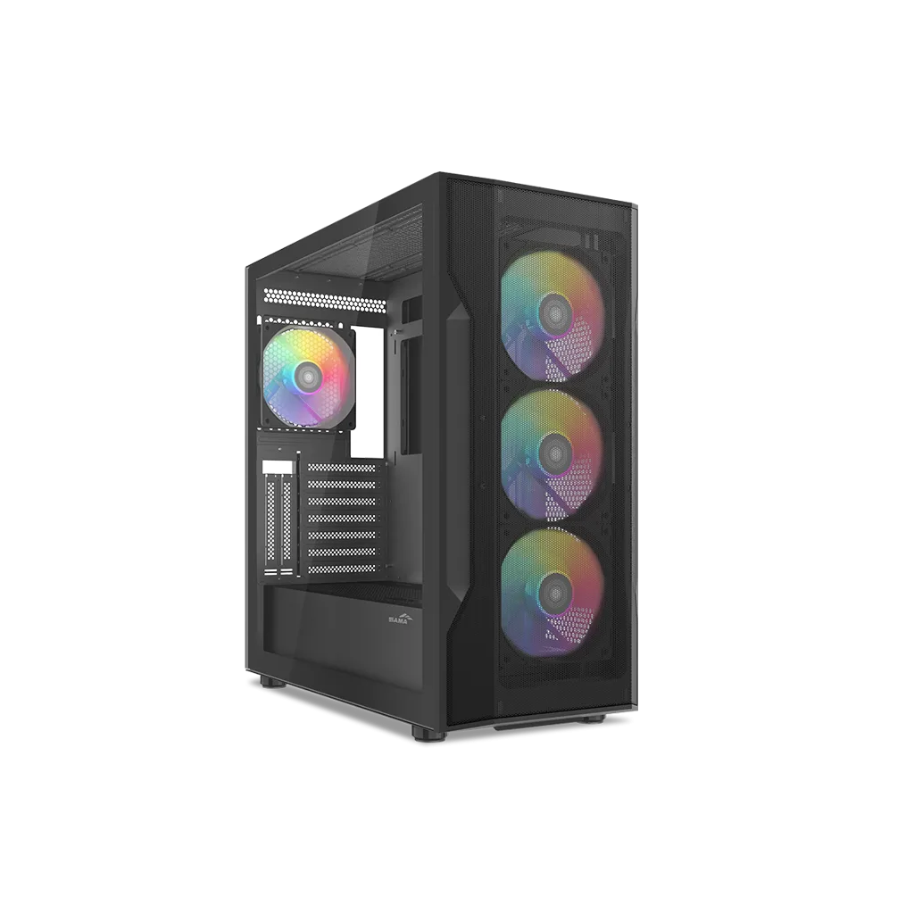 SAMA S40BK Black, H700BK 700W, 80 PLUS, Tempered Glass Panel, Mesh Ön Panel, Type-C, 4x120mm ARGB Fan, ATX, GAMING KASA