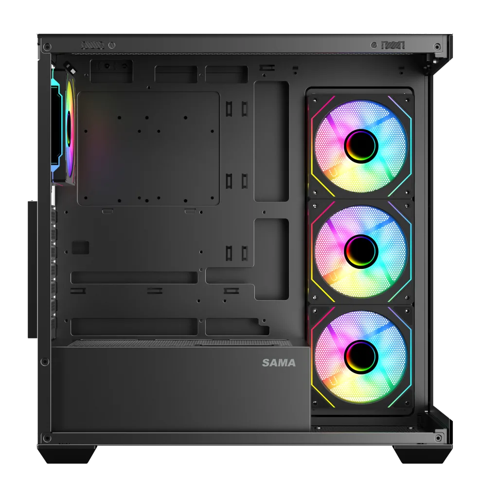SAMA SV01BK Black, B750BK 750W, 80+ Bronze, PCIE 5.1, ATX3.1, Tempered Glass Panel, Panoramic Tasarım, Type-C, 4x120mm A