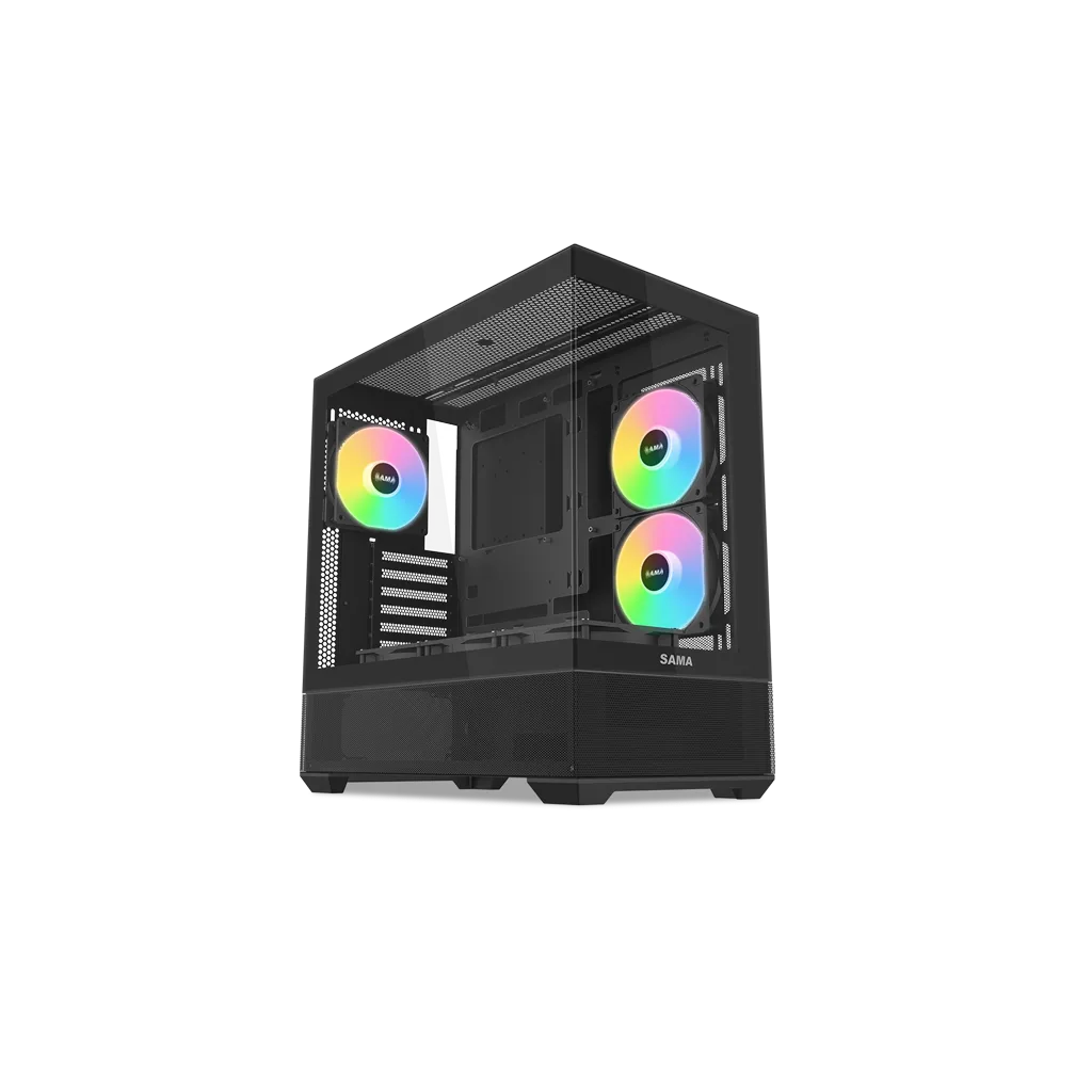SAMA V40BK Black, B750BK 750W, 80+ Bronze, PCIE 5.1, ATX3.1, Tempered Glass Panel, Panoramic Tasarım, Type-C, 6x120mm AR