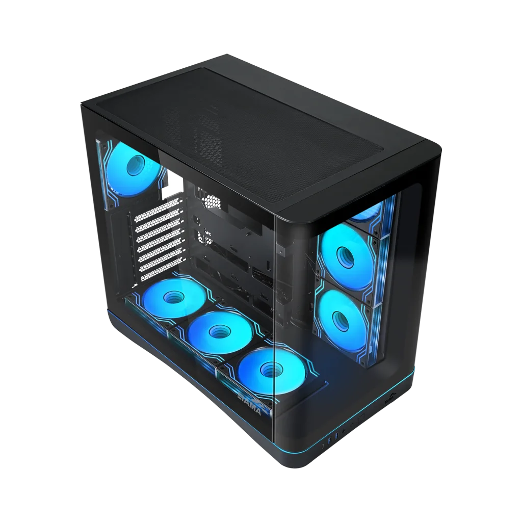 SAMA V62BK Black, B850BK 850W, 80+ Bronze, PCIE 5.1, ATX3.1, Tempered Glass Panel, Panoramic Tasarım, Type-C, 7x120mm AR