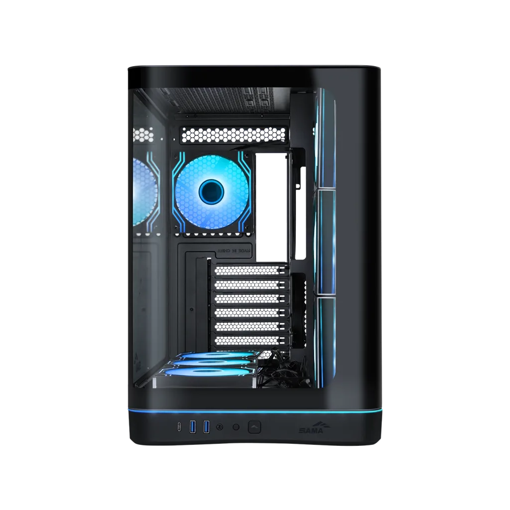 SAMA V62BK Black, B850BK 850W, 80+ Bronze, PCIE 5.1, ATX3.1, Tempered Glass Panel, Panoramic Tasarım, Type-C, 7x120mm AR