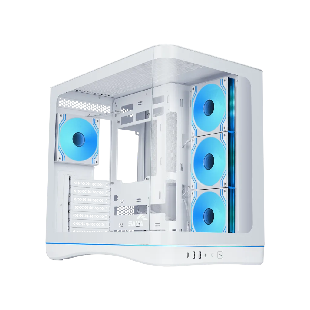 SAMA V62WH White, G1000WH 1000W, 80+ Gold, Full Modüler, PCIE 5.1, ATX3.1, Tempered Glass Panel, Panoramic Tasarım, Type