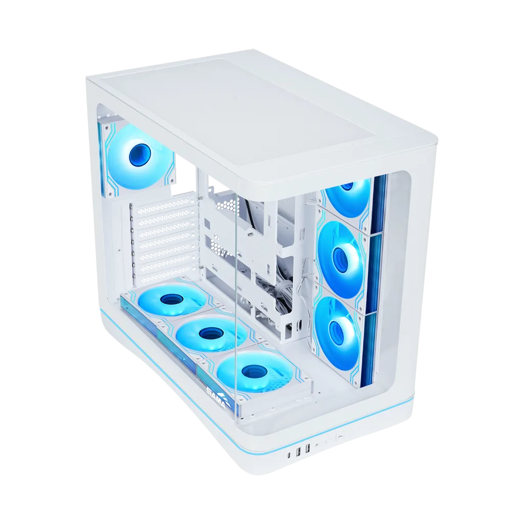 SAMA V62WH White, G1000WH 1000W, 80+ Gold, Full Modüler, PCIE 5.1, ATX3.1, Tempered Glass Panel, Panoramic Tasarım, Type