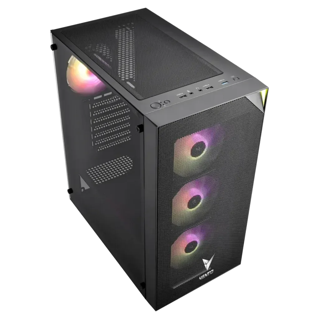 VENTO VG3400S Mid Tower, 750W 80+ Siyah, Temperli Cam, RGB, ATX GAMING KASA