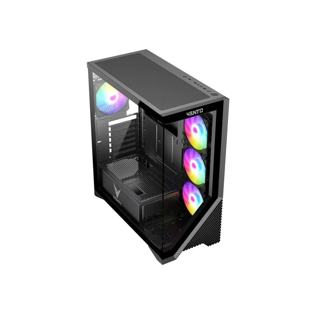VENTO VG4202FL Mid Tower, 850W 80+ Siyah, Temperli Cam, RGB, ATX GAMING KASA