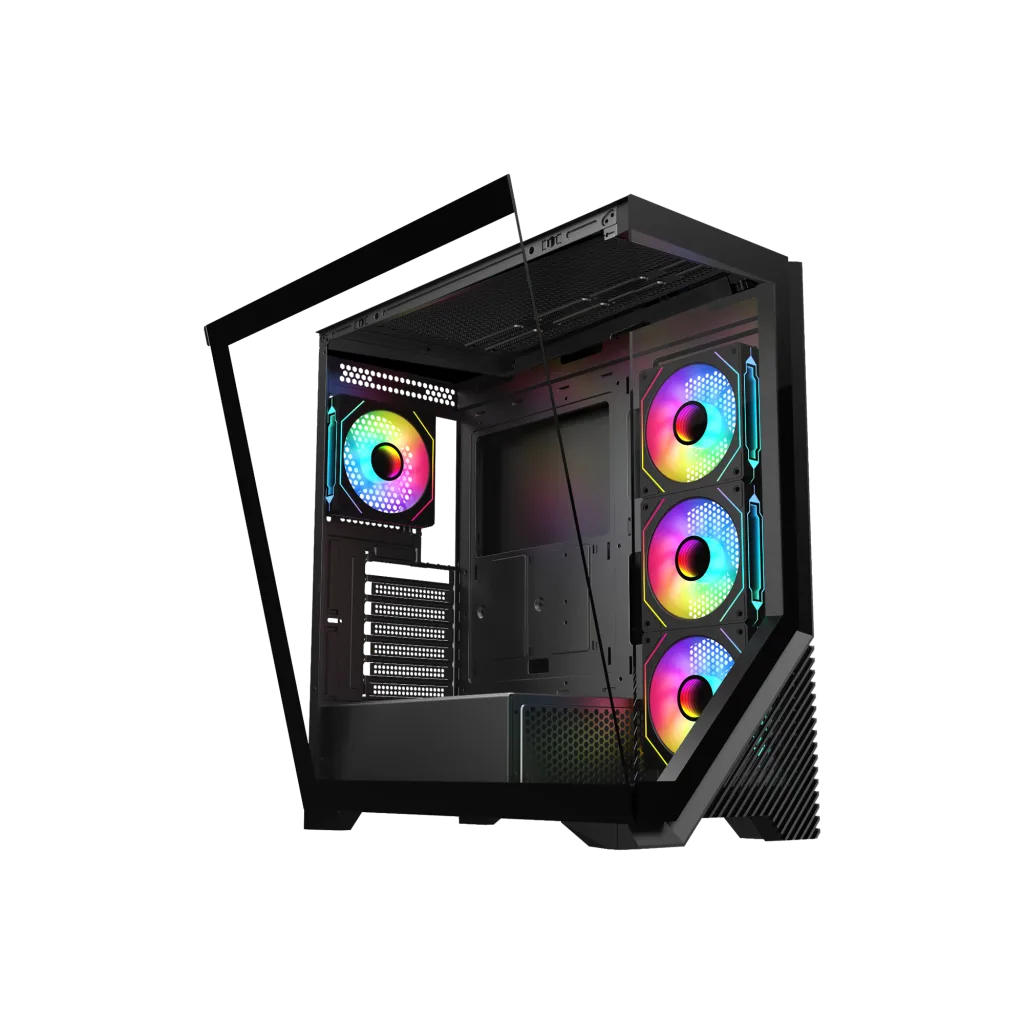 VENTO VG4202FL Mid Tower, 850W 80+ Siyah, Temperli Cam, RGB, ATX GAMING KASA
