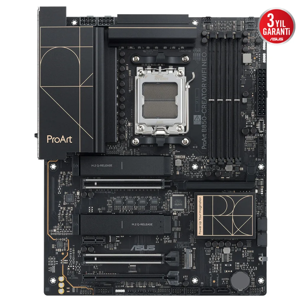 ASUS PROART B850-CREATOR WIFI NEO, 4xDDR5, 3xM.2, HDMI, DP, Type-C, PCIe 5.0, Wi-Fi 7, Bluetooth v5.4, AM5 Soket GAMING