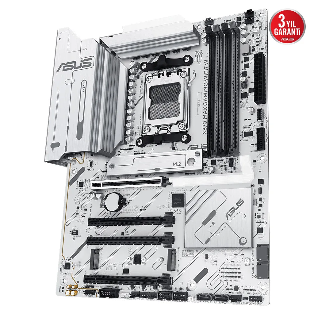 ASUS X870 MAX GAMING WIFI7 W, 4xDDR5, 3xM2, HDMI, DP, Type-C, Wi-Fi 7, Bluetooth v5.3, AM5 Soket GAMING Anakart