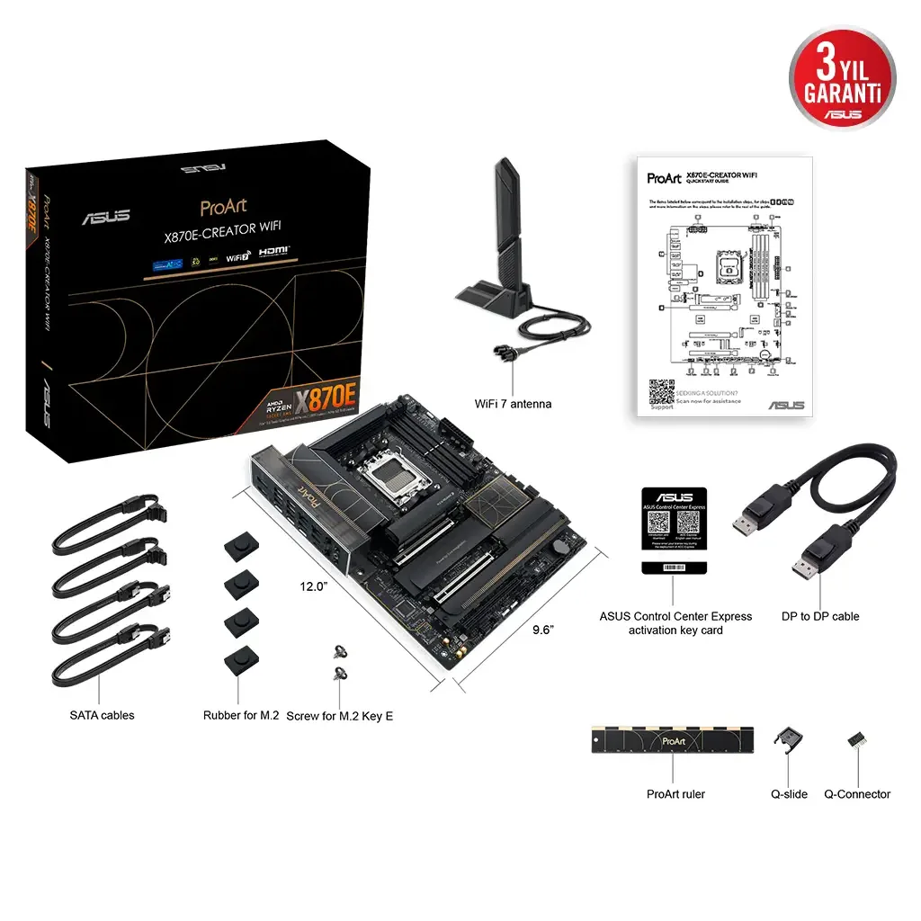 ASUS PROART X870E-CREATOR WIFI, 4xDDR5, 4xM.2, HDMI, DP, Type-C, PCIe 5.0, Wi-Fi 7, Bluetooth v5.4, AM5 Soket GAMING Ana