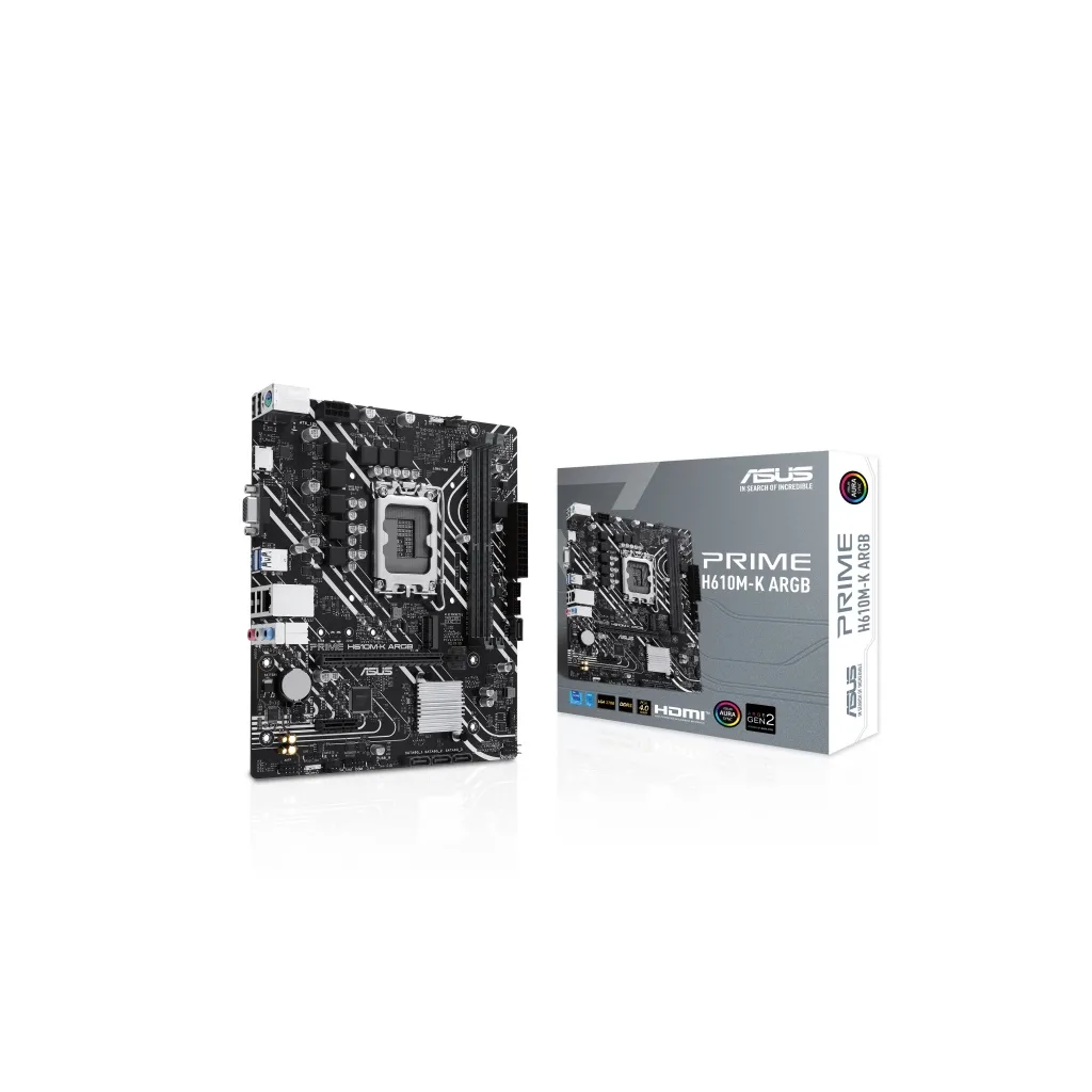 ASUS PRIME H610M-K ARGB, 2xDDR5, M.2,D-SUB, HDMI,12-13.14.Nesil, LGA1700 Soket, Anakart