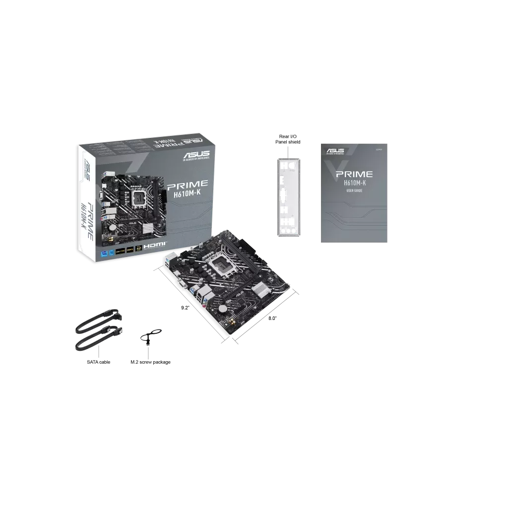 ASUS PRIME H610M-K, 2xDDR5, M.2, D-SUB, HDMI, 12-13.14.Nesil, LGA1700 Soket, Anakart