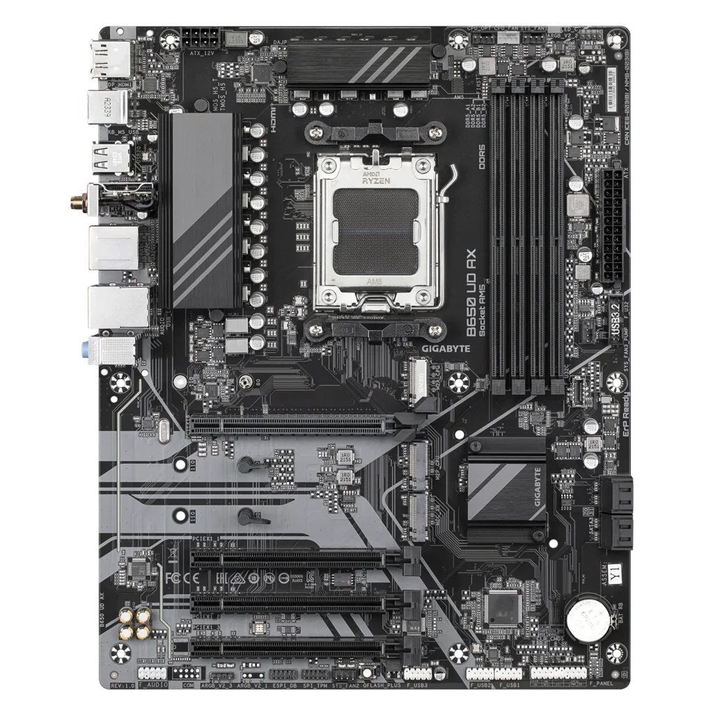 GIGABYTE B650 UD AX, 4xDDR5, 3xM.2, DP, HDMI, Type-C, Wi-Fi 6E, Bluetooth v5.3, AM5 Soket GAMING Anakart