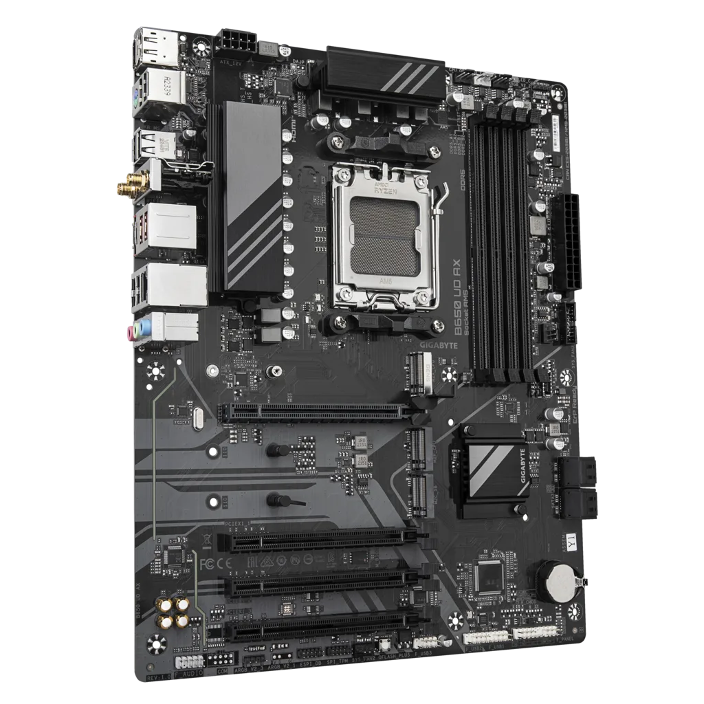 GIGABYTE B650 UD AX, 4xDDR5, 3xM.2, DP, HDMI, Type-C, Wi-Fi 6E, Bluetooth v5.3, AM5 Soket GAMING Anakart