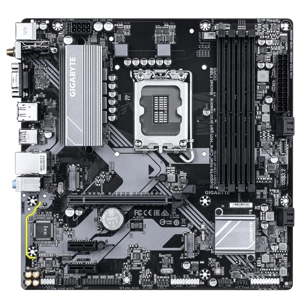 GIGABYTE B760M D3HP WIFI6, 4xDDR5, 2xM.2, DP, HDMI, VGA, Wi-Fi 6E, Bluetooth v5.3, 12-13.14.Nesil, LGA1700 Soket, Anakar