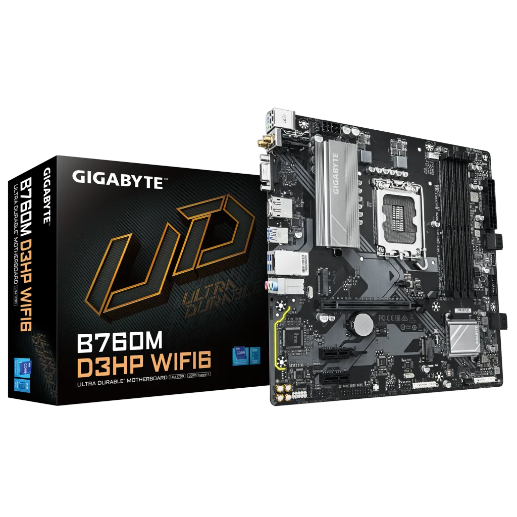 GIGABYTE B760M D3HP WIFI6, 4xDDR5, 2xM.2, DP, HDMI, VGA, Wi-Fi 6E, Bluetooth v5.3, 12-13.14.Nesil, LGA1700 Soket, Anakar