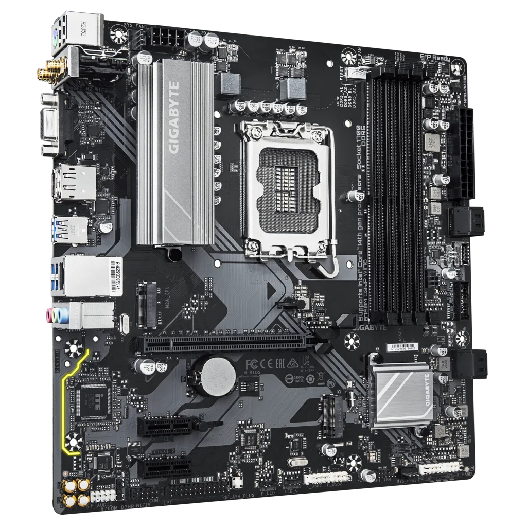 GIGABYTE B760M D3HP WIFI6, 4xDDR5, 2xM.2, DP, HDMI, VGA, Wi-Fi 6E, Bluetooth v5.3, 12-13.14.Nesil, LGA1700 Soket, Anakar
