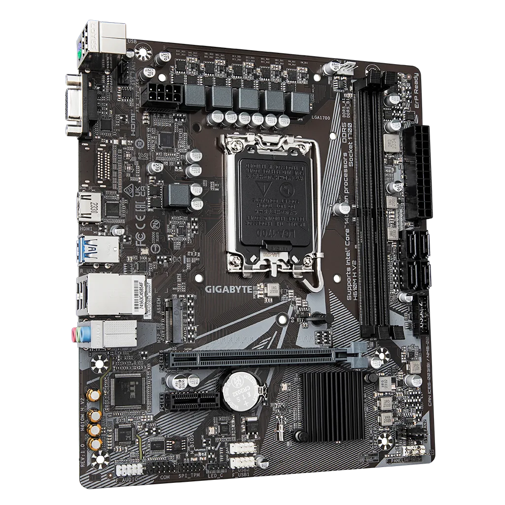 GIGABYTE H610M H V2, rev.1.0, 2xDDR5, M.2, D-SUB, HDMI, 12-13.14.Nesil, LGA1700 Soket, Anakart