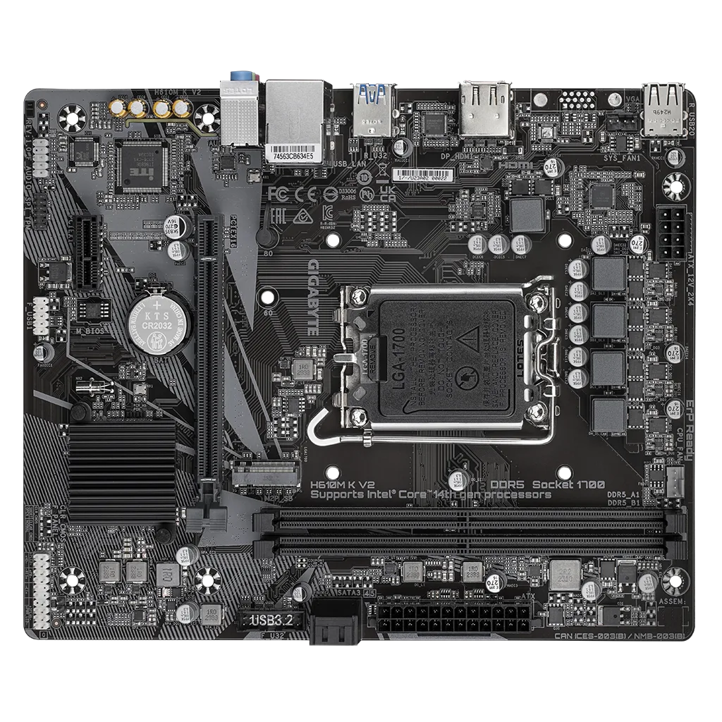 GIGABYTE H610M K V2, rev.1.0, 2xDDR5, M.2, DP, HDMI, 12-13.Nesil, LGA1700 Soket, Anakart