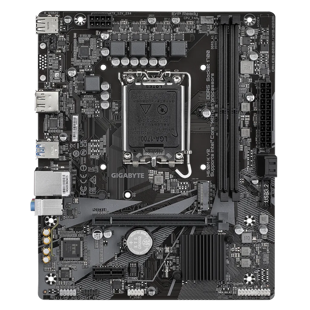 GIGABYTE H610M K V2, rev.1.0, 2xDDR5, M.2, DP, HDMI, 12-13.Nesil, LGA1700 Soket, Anakart