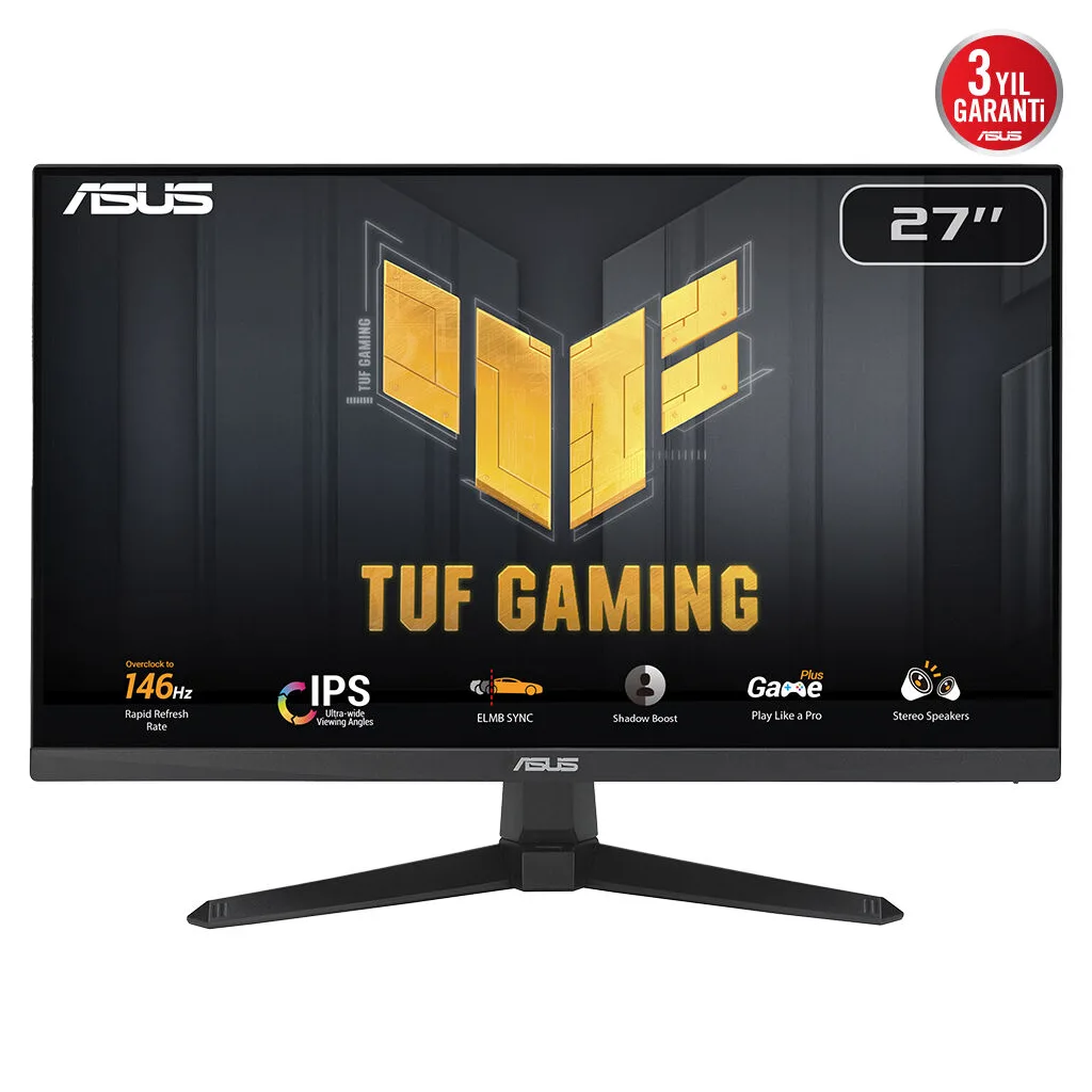 ASUS TUF GAMING VG279QE5A 27" 1ms, 146Hz, Full HD, DP, HDMI, Hoparlör, Fast IPS LED, Düşük Mavi Işık, FreeSync Premium,