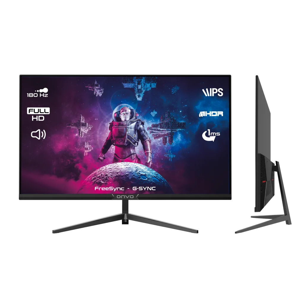 ONVO OV27MNT202G, 27" 1ms, 180Hz, Full HD, HDMI, DP, 2x2W Hoparlör, Metal Ayak, IPS Panel, NVDI G-Sync ve AMD FreeSync,