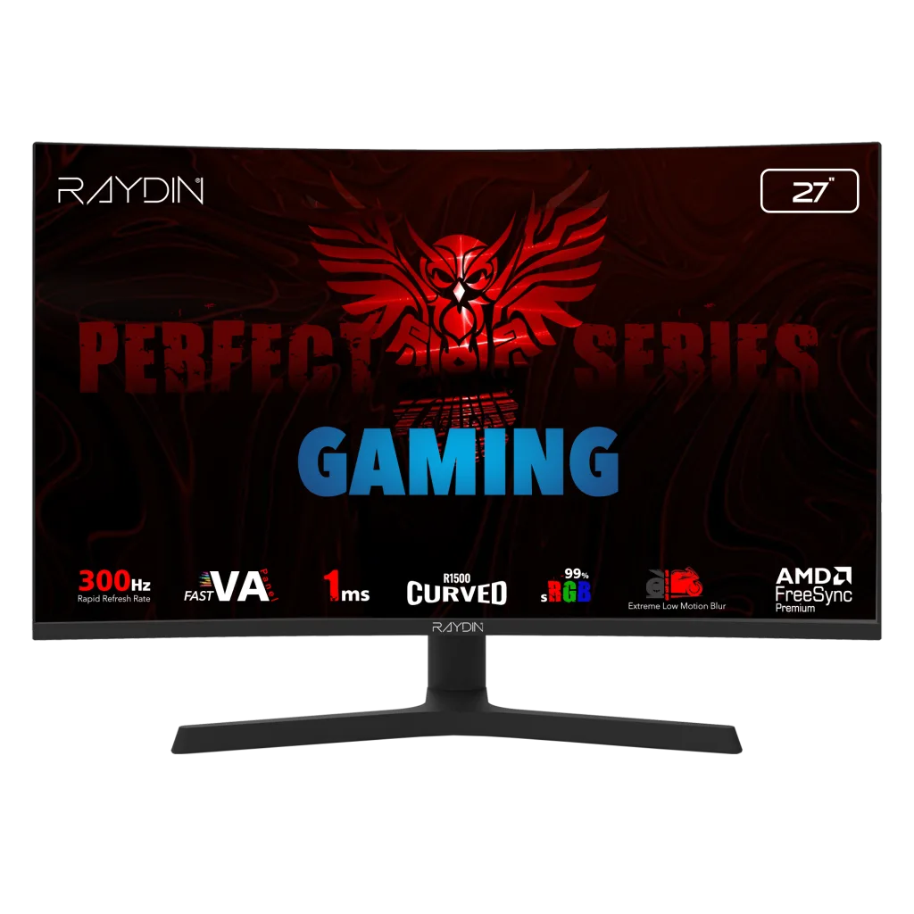 RAYDIN EG27RFA-300HZ, 27", 1ms, 300Hz, Full HD, 350 nits, 2xHDMI, DP, Hoparlör, VA LED, R1500 Curved, Yükseklik Ayarlı A